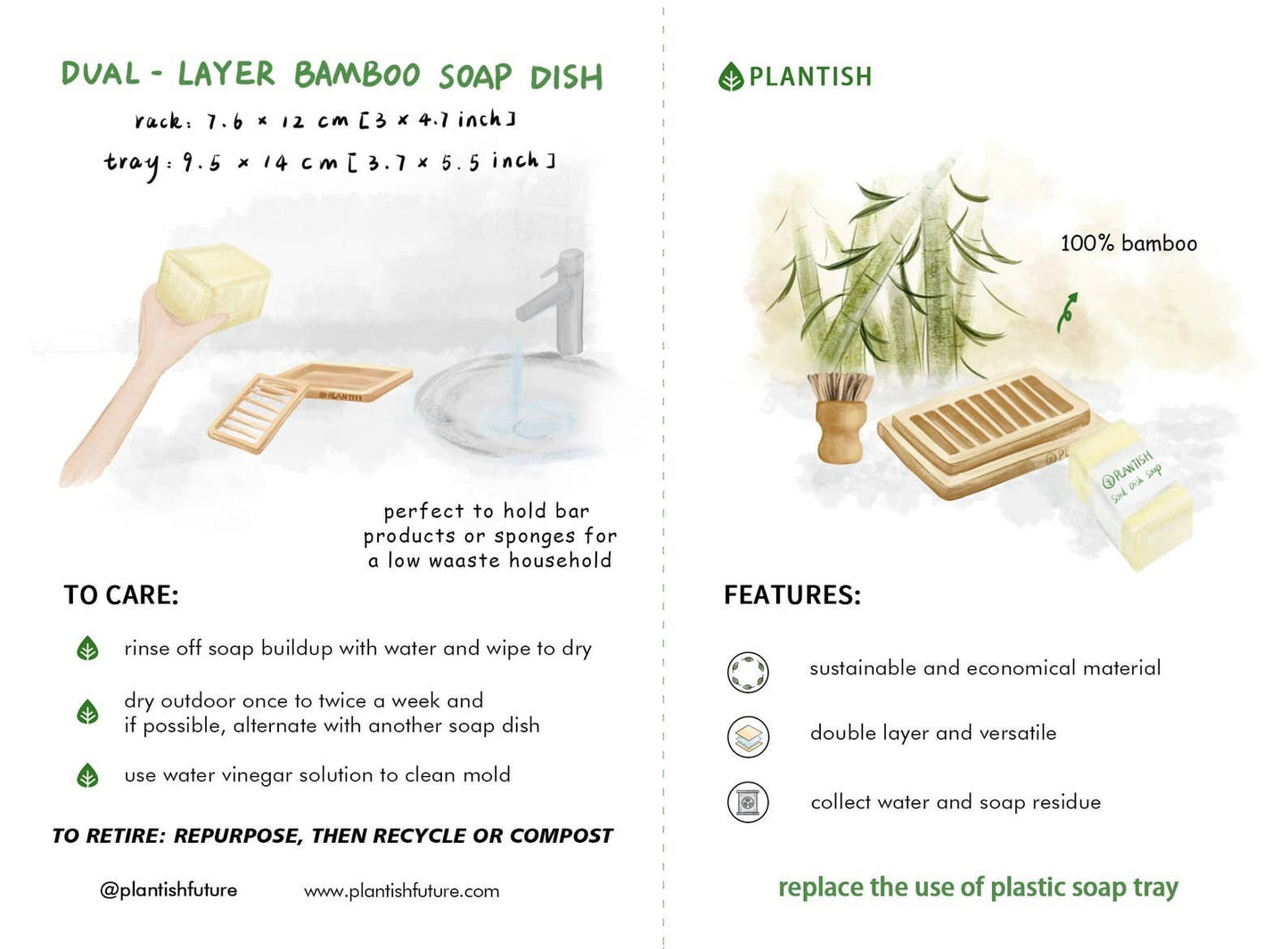 Bamboo Soap Dish (dual-layer)